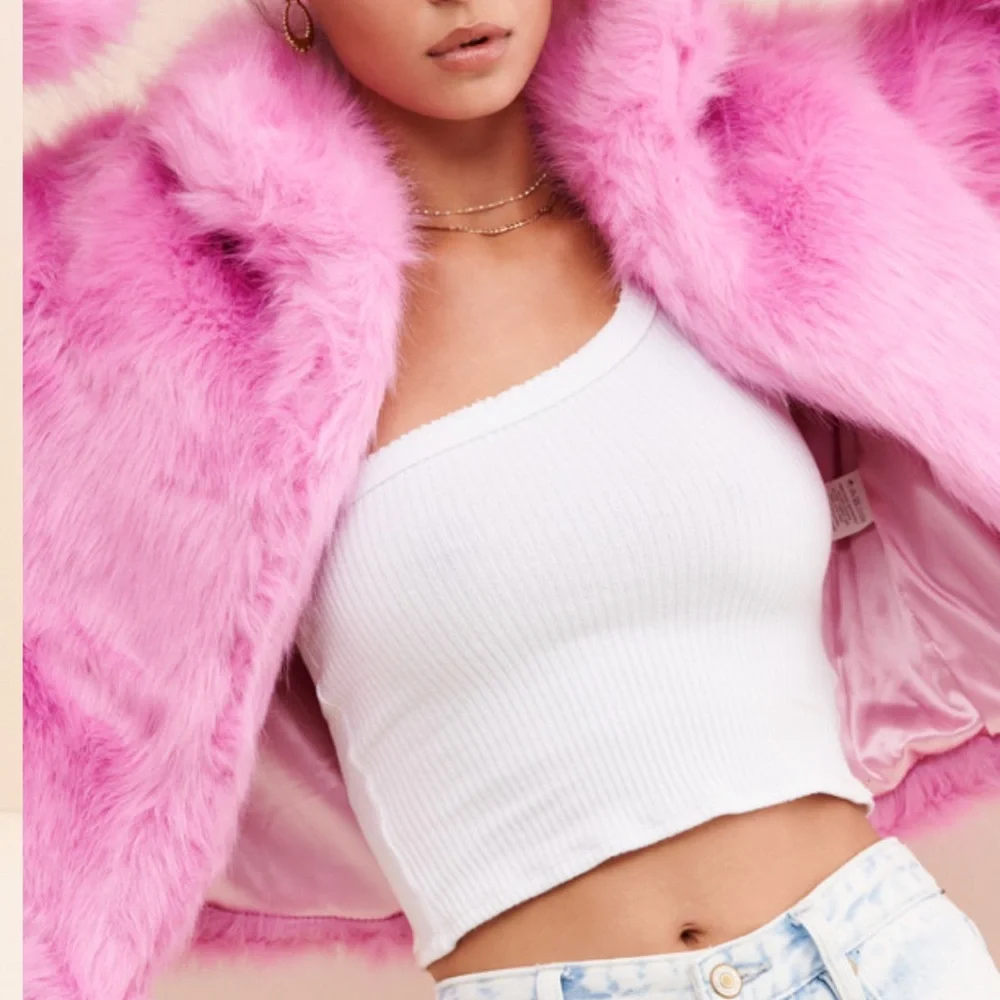 Glamorous Pink Faux Fur Jacket size M - Picture 2 of 12